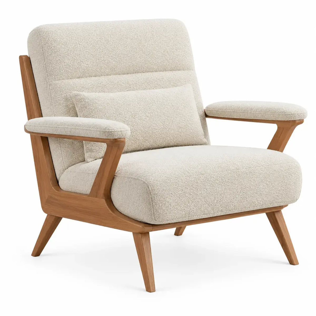 A beige and brown cushioned armchair with padded seat and backrest, part of Friezeandframe's rocking chair collection.