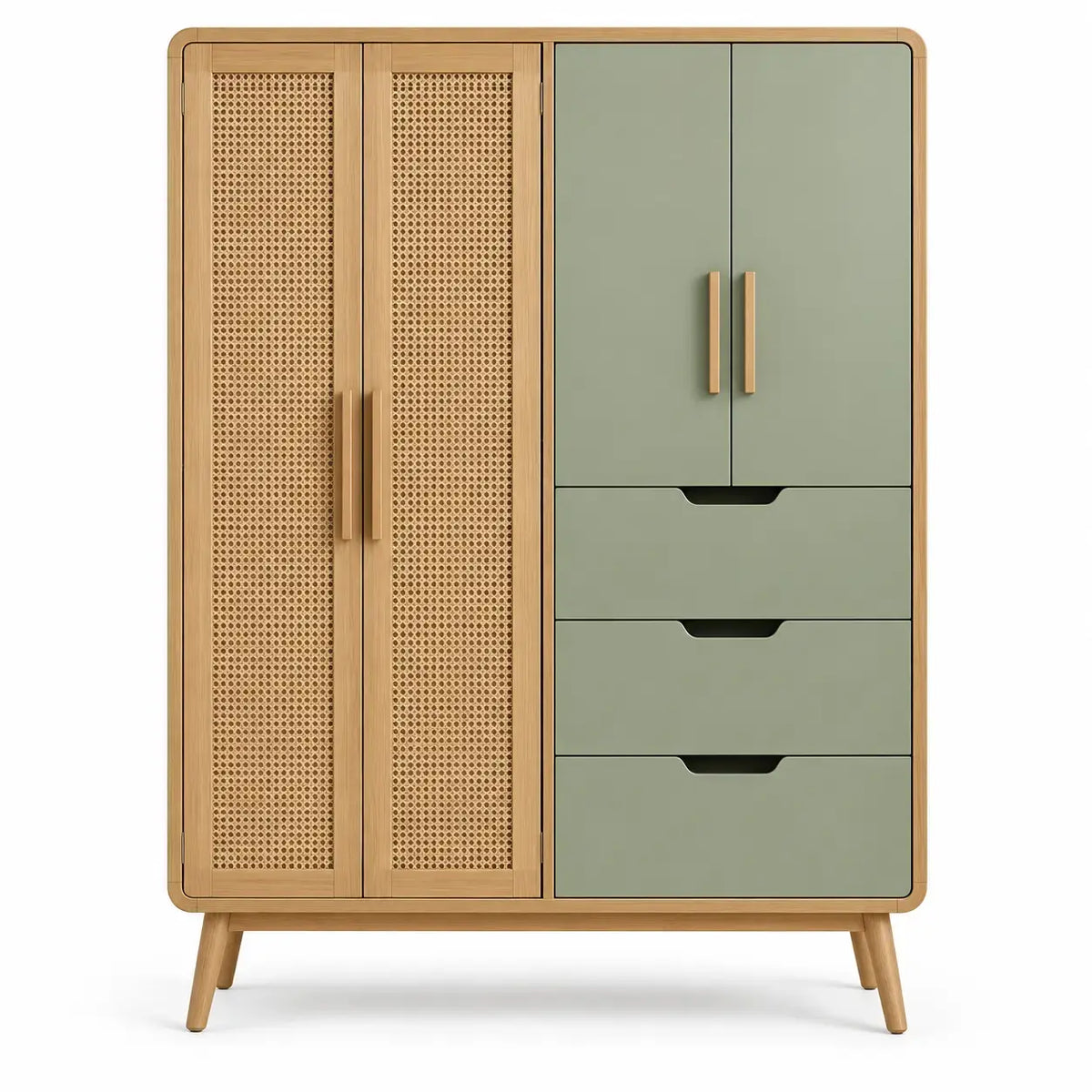 Friezeandframe wooden wardrobe with entwined detail in green and brown finish, showcasing elegant design and craftsmanship.