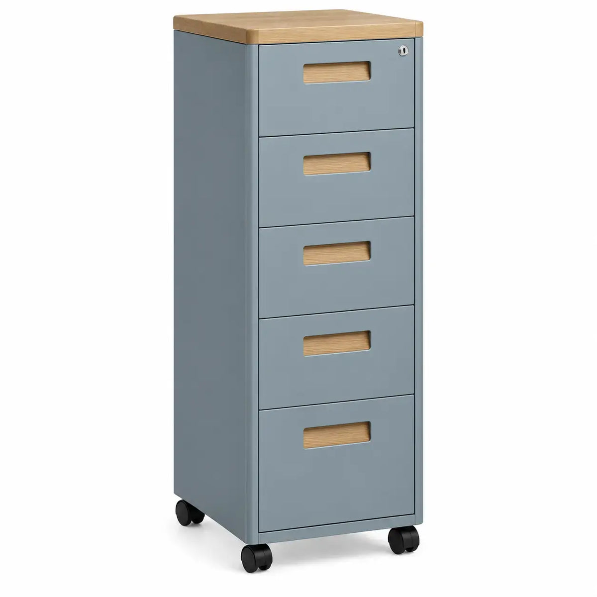 Blue and brown Friezeandframe dresser with multiple drawers, stylish storage furniture for bedroom or living space.
