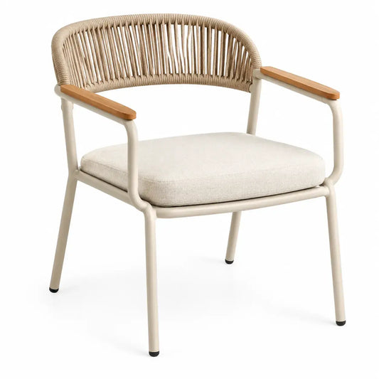 Beige and gray woven detail chair from FriezeandFrame with intricate entranced design and modern style.
