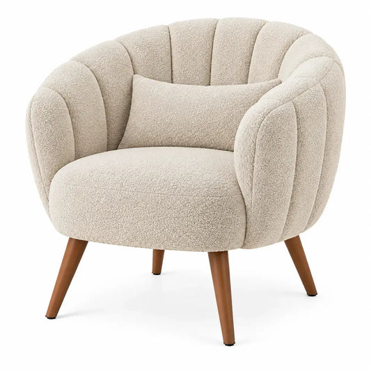 Beige curved-line armchair from FriezeandFrame, modern design in the category of rocking chairs and lounge seating.
