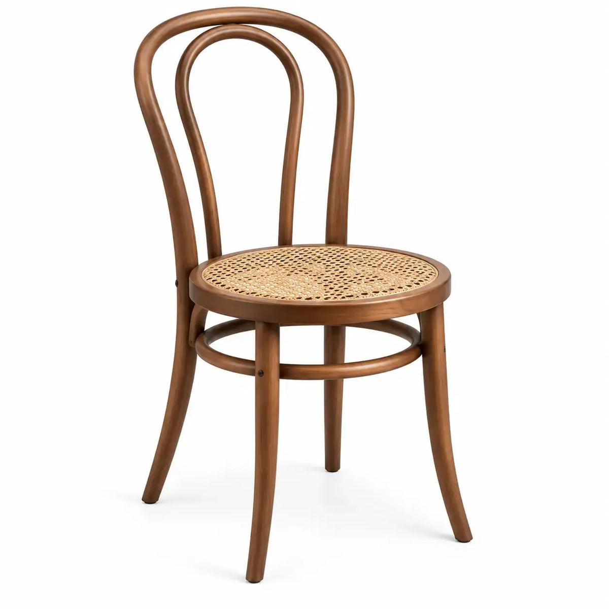 Brown curved-back chair by FriezeandFrame, showcasing a sleek design and smooth wood finish in a modern setting.